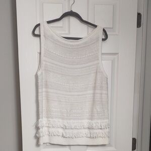 Ralph Lauren Ivory Knit Tank with Fringe Hem